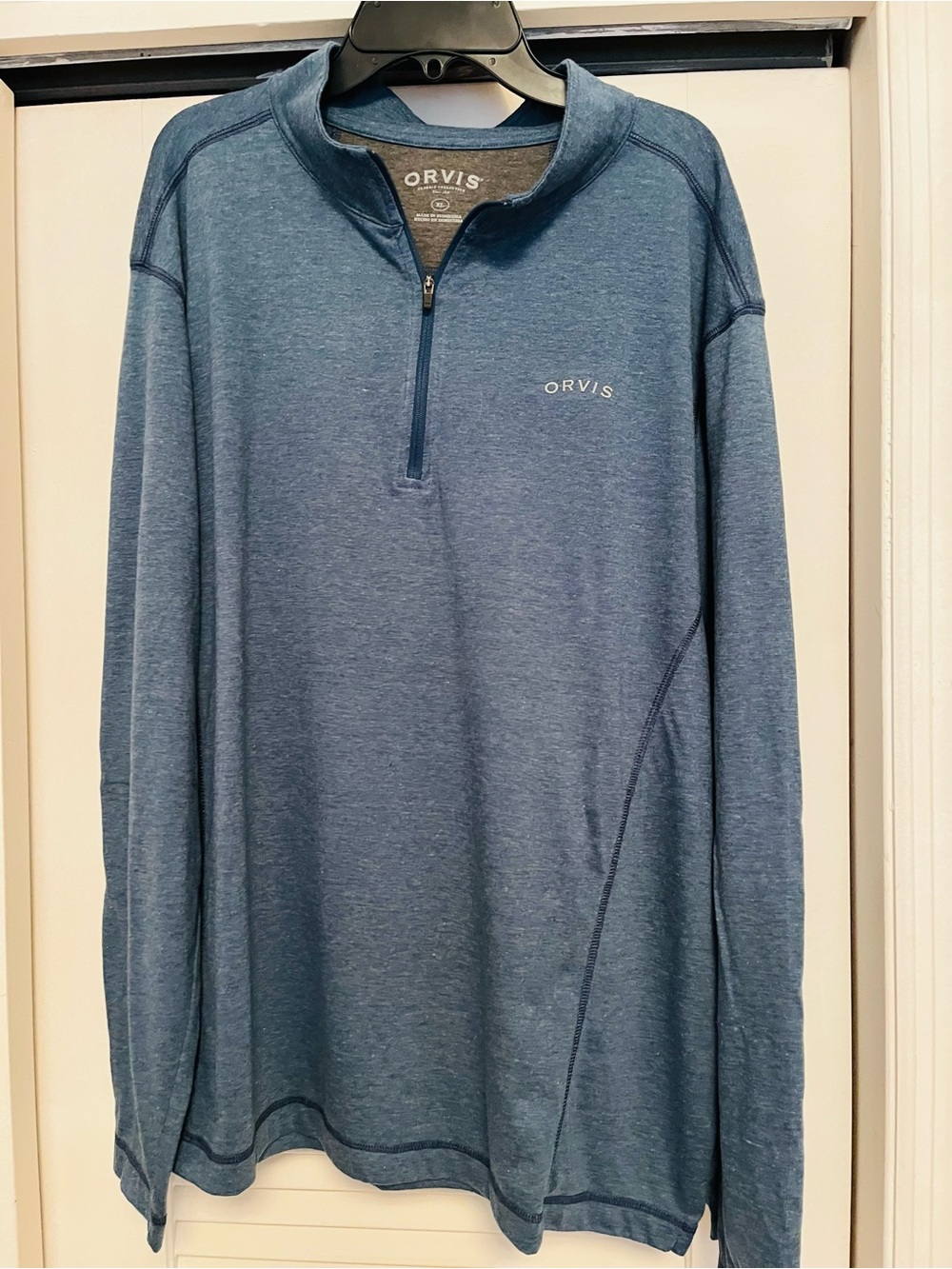Orvis Men's Heathered Blue Quarter-Zip lightweight Pullover size XL